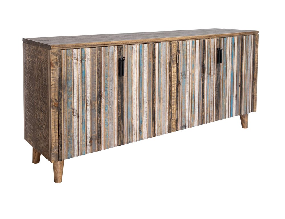 69" Brown and Multi-Blue Coastal Sideboard