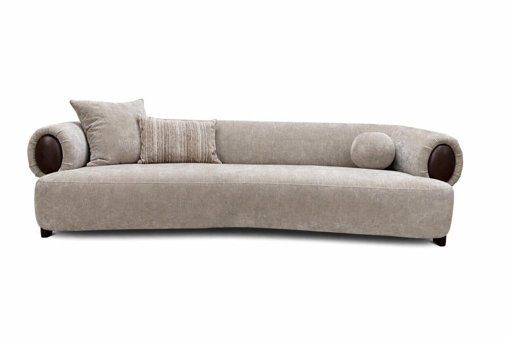 98" Taupe Curved Open Arm Sofa