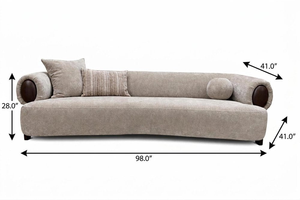 98" Taupe Curved Open Arm Sofa