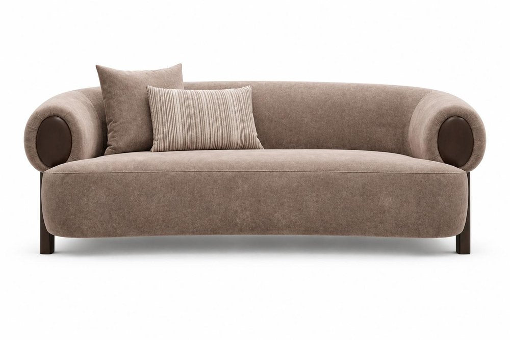 77" Taupe Curved Open Arm Loveseat