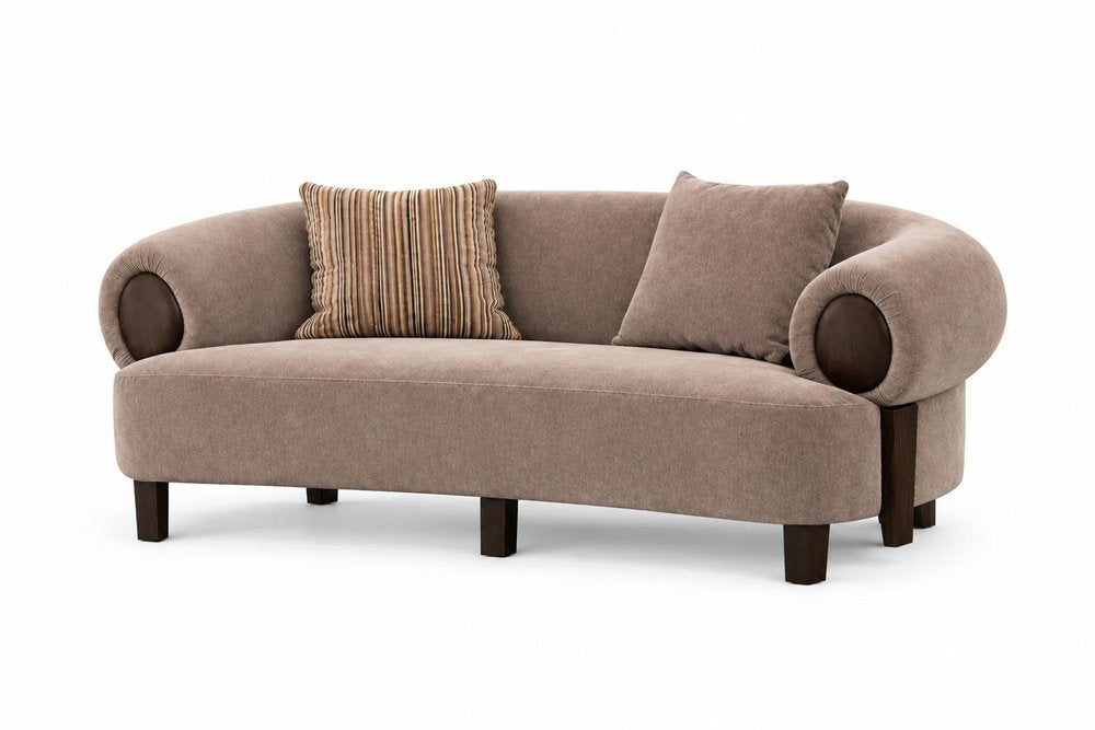 77" Taupe Curved Open Arm Loveseat