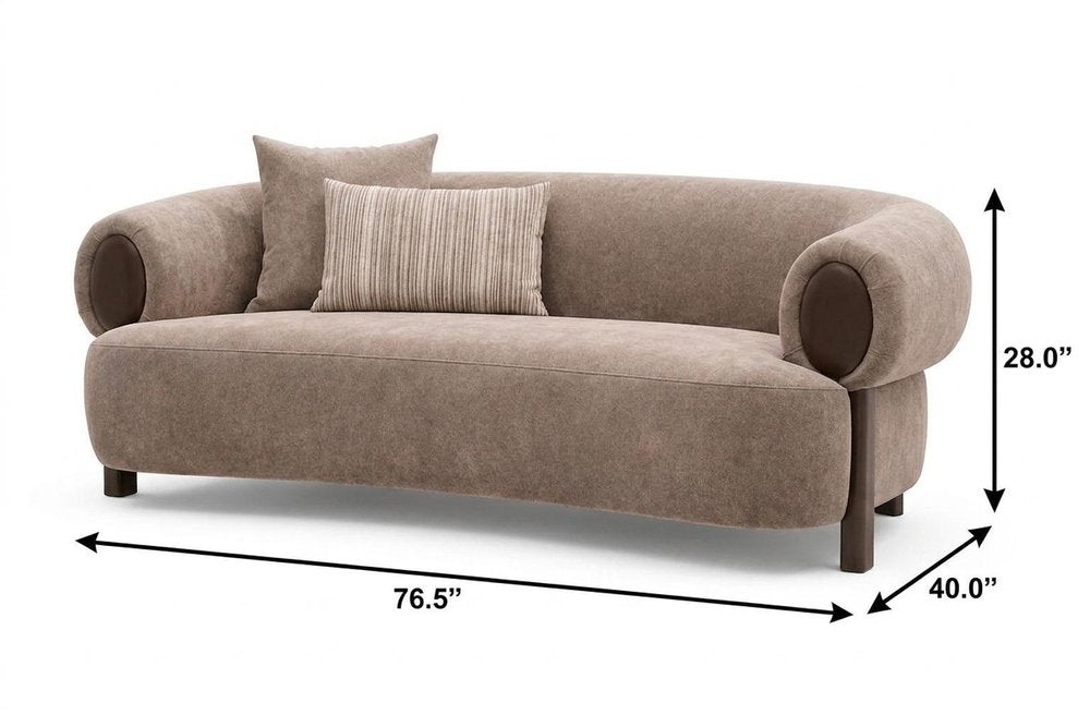 77" Taupe Curved Open Arm Loveseat