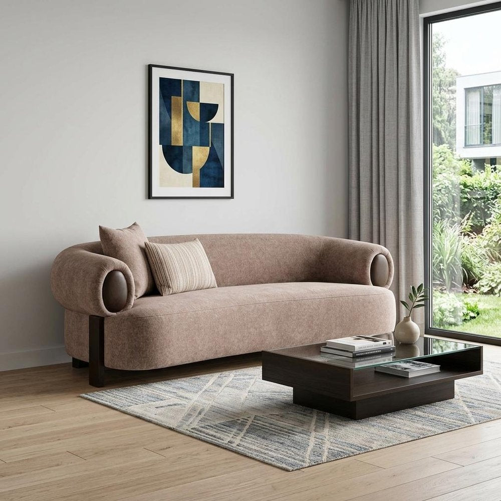 77" Taupe Curved Open Arm Loveseat
