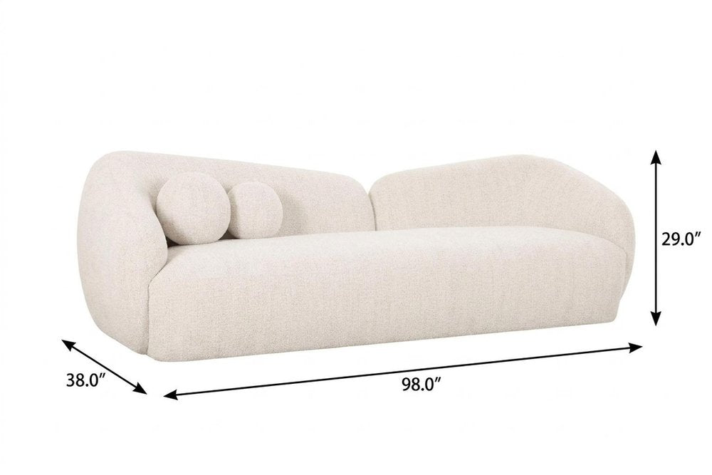 98" Cream Curved Slant Back Sofa