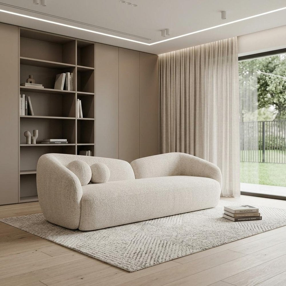 98" Cream Curved Slant Back Sofa