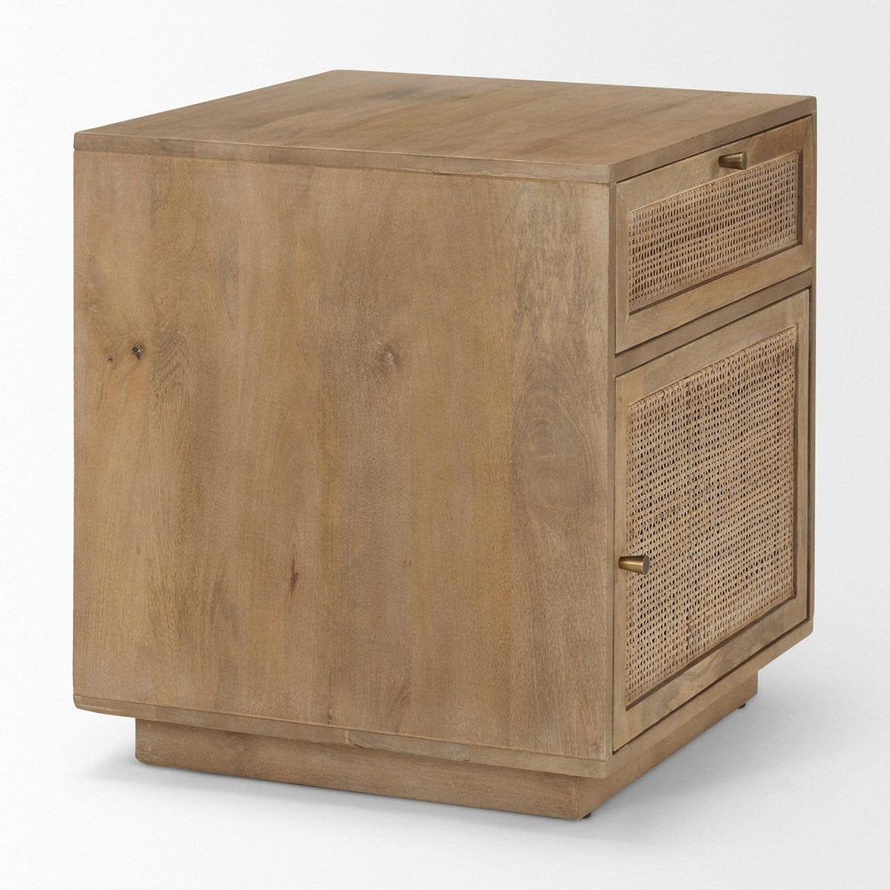 21" Brown Wood and Cane End Table