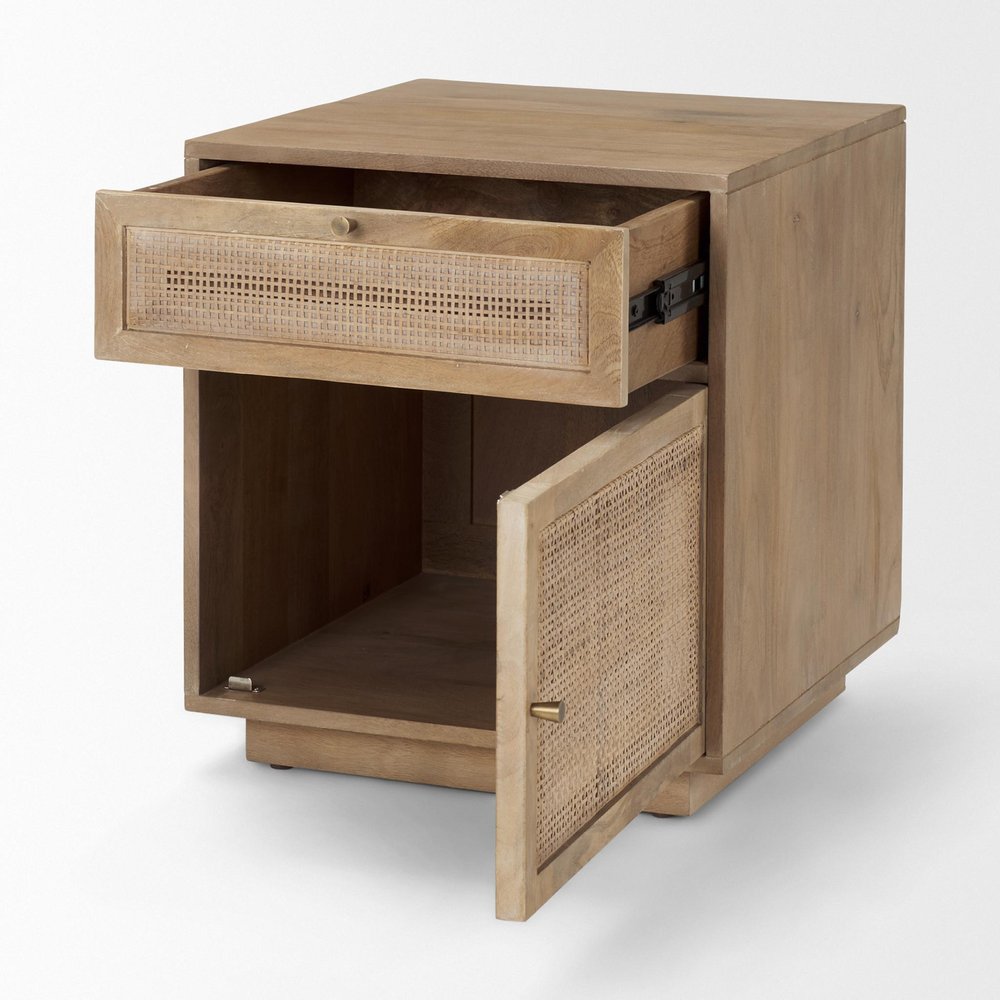 21" Brown Wood and Cane End Table
