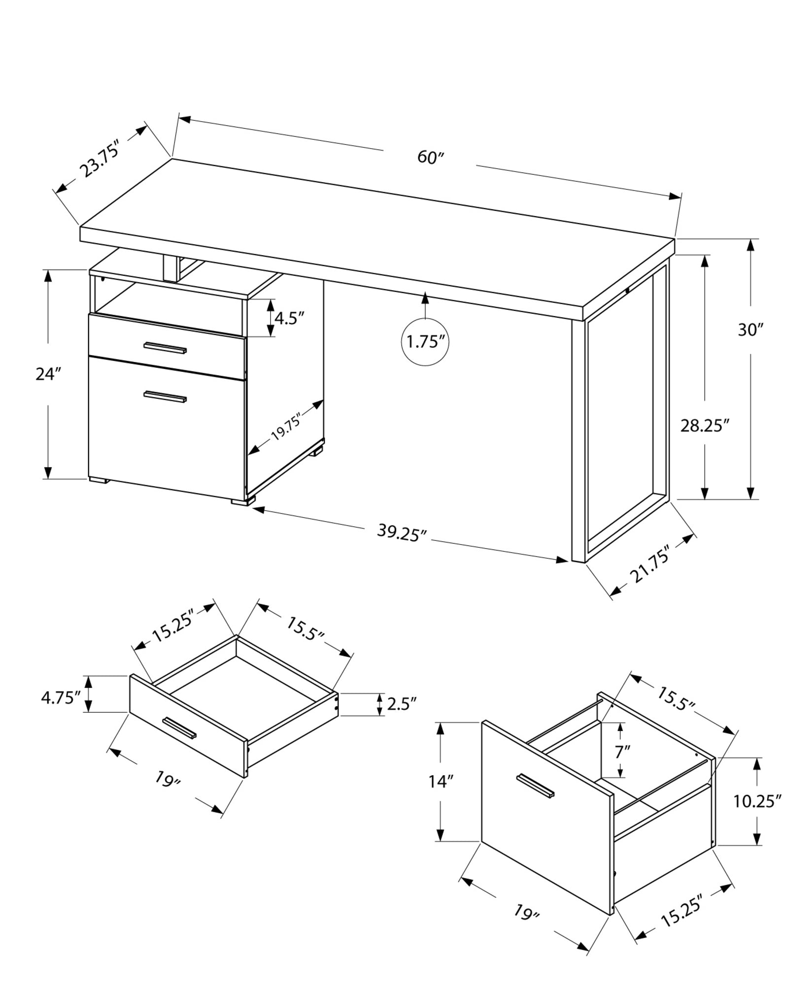 24" Walnut Rectangular Computer Desk With Two Drawers-2