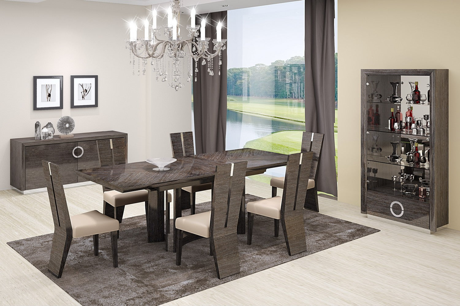 98.5" X 43.5" X 30" Gray Dining Table and 6" Chair Set-0