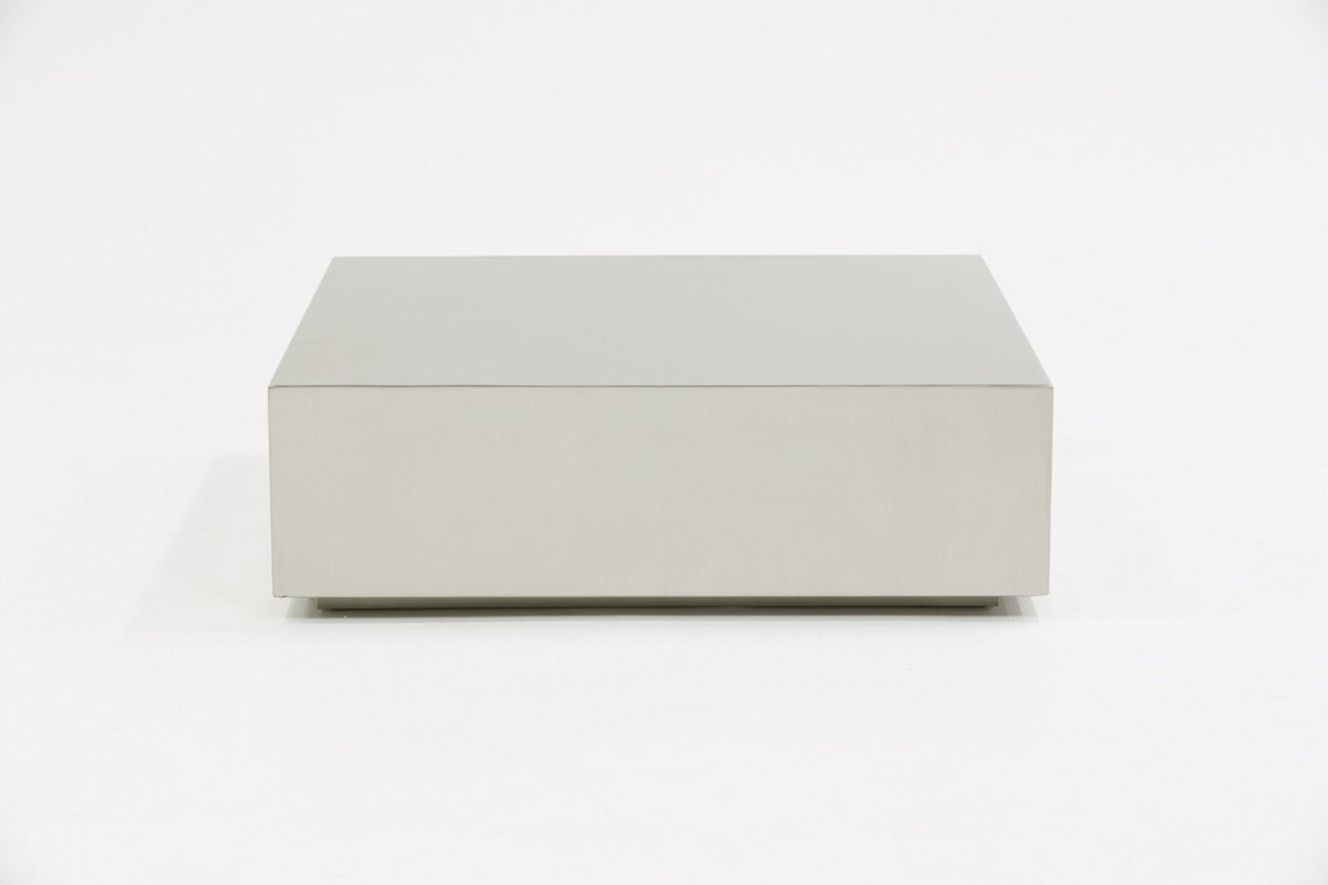 35" Brushed Silver Stainless Steel Square Coffee Table