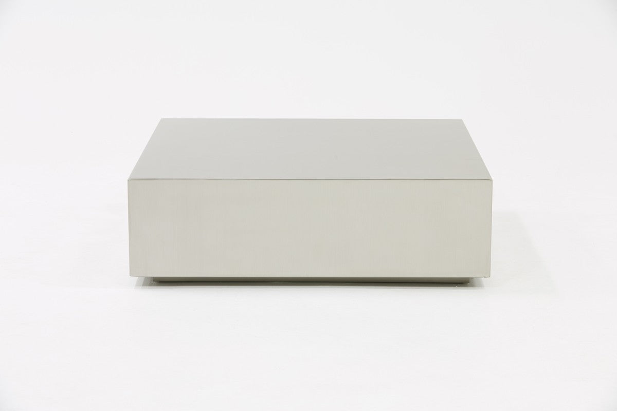 35" Brushed Silver Stainless Steel Square Coffee Table