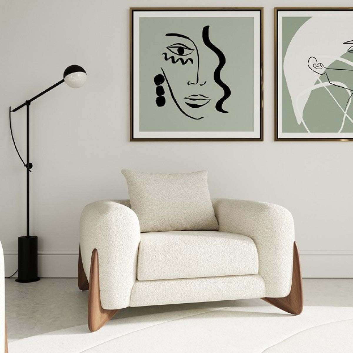 45" Cream Modern Round Arm Chair