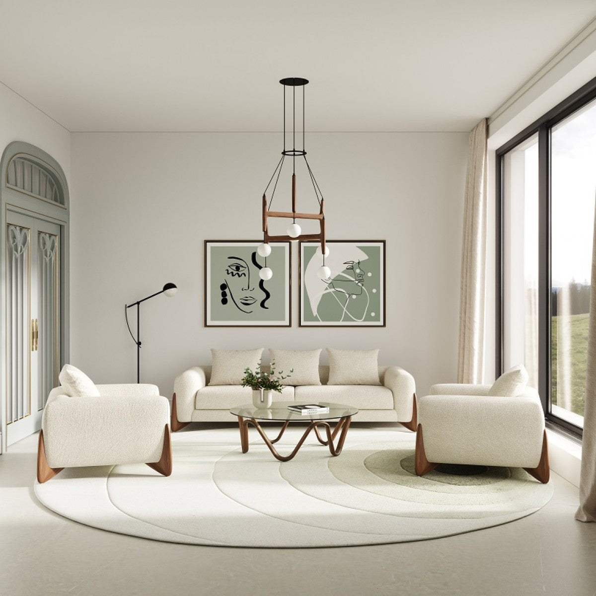 45" Cream Modern Round Arm Chair