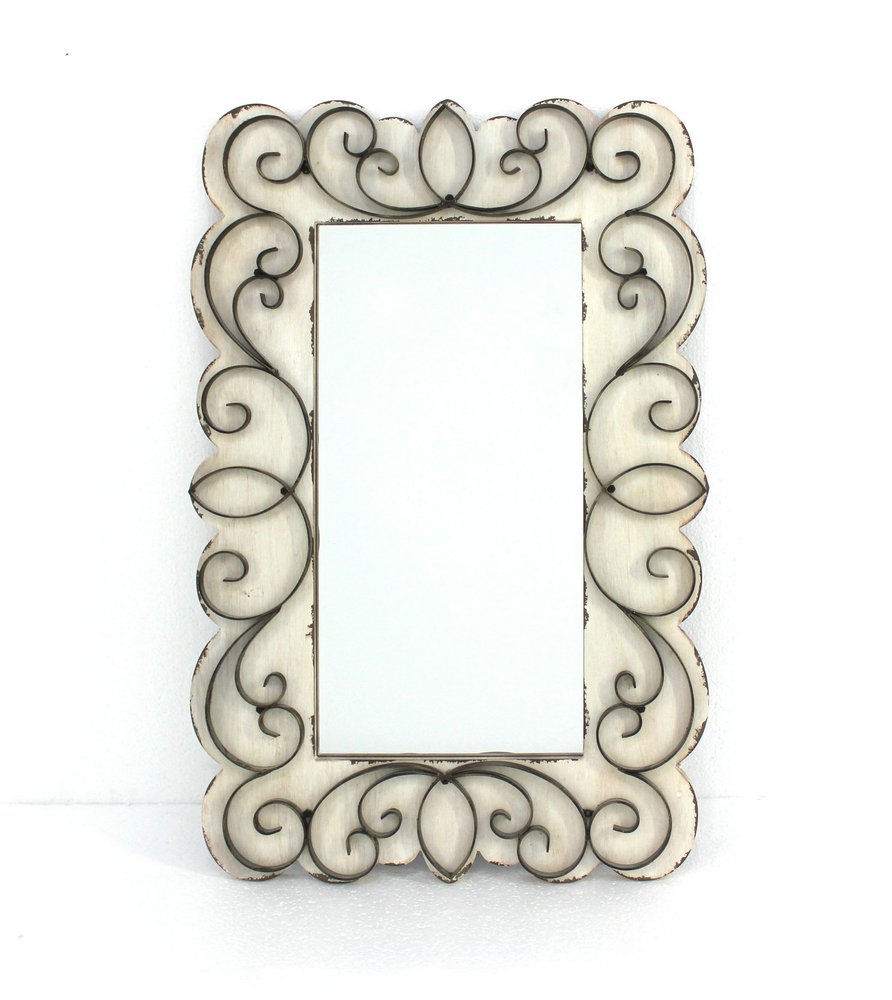 33" White Wood Floral Framed Accent mirror