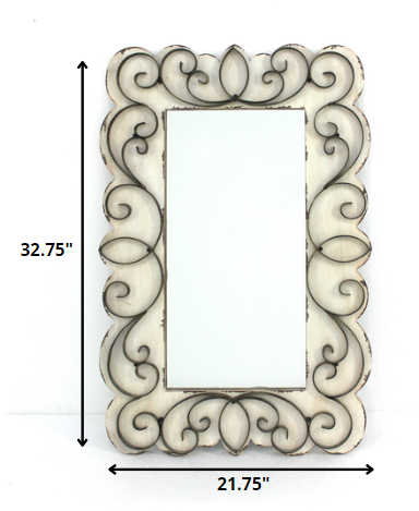 33" White Wood Floral Framed Accent mirror