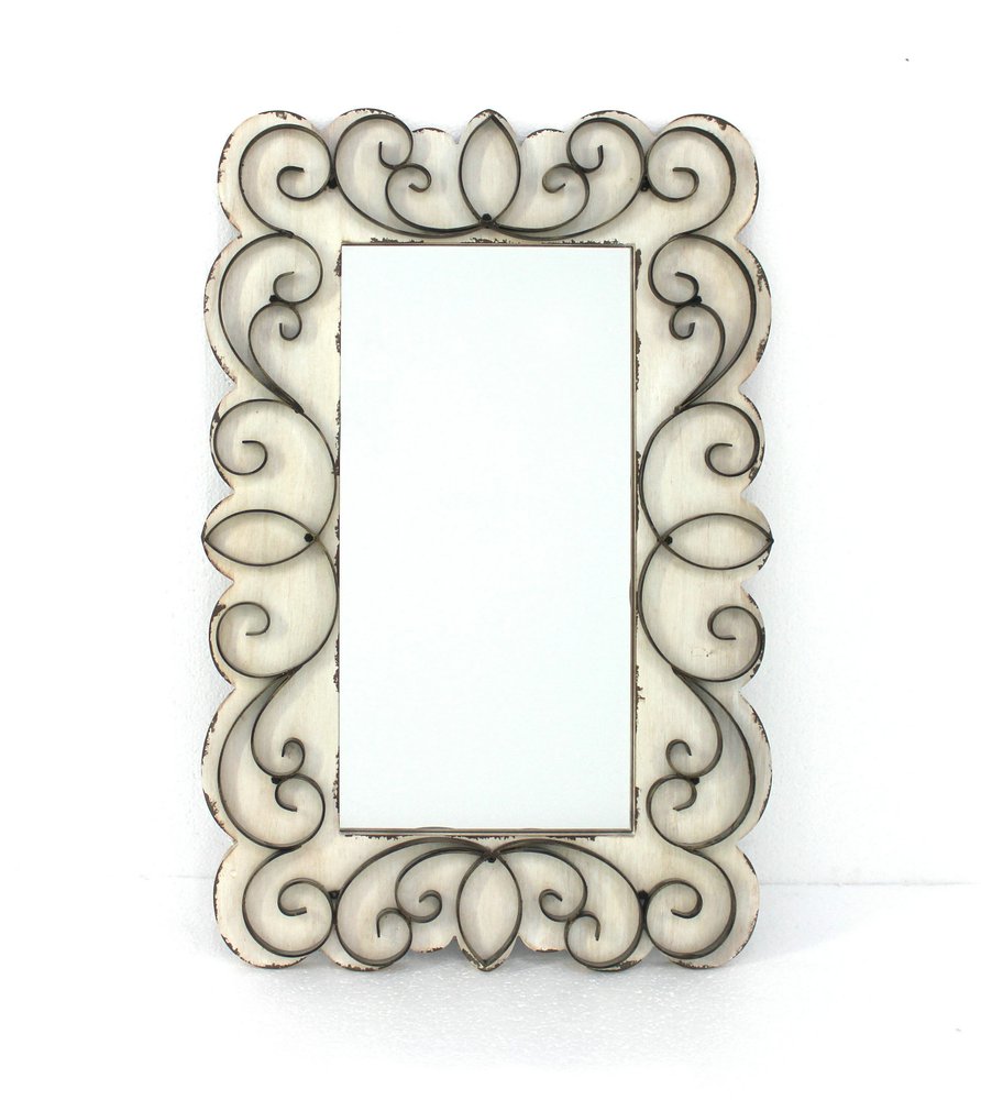 33" White Wood Floral Framed Accent mirror