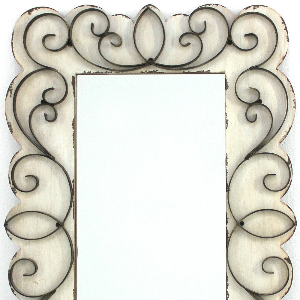 33" White Wood Floral Framed Accent mirror