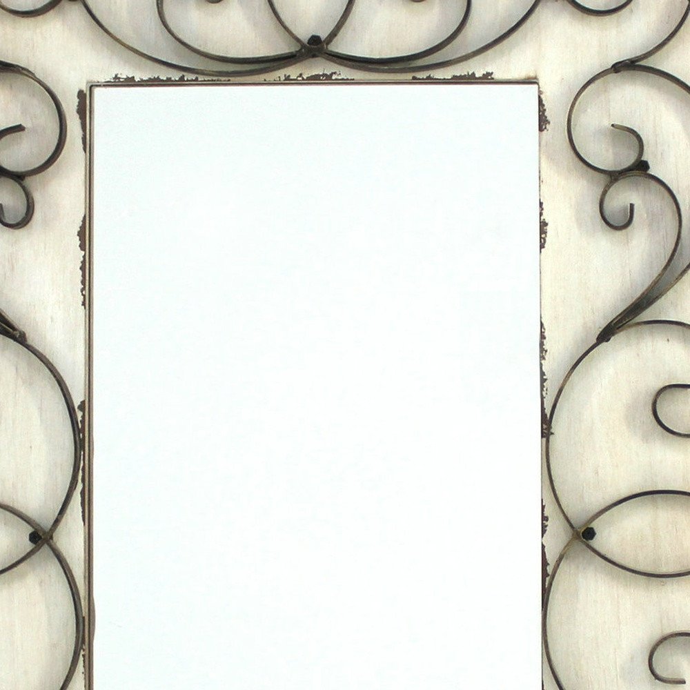 33" White Wood Floral Framed Accent mirror