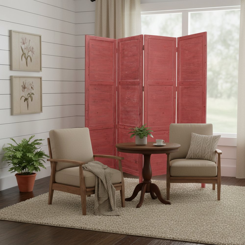 84" Wood Folding Four Panel Room Divider