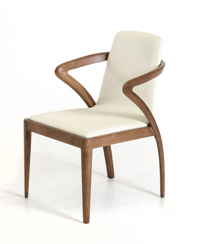 20" Cream Faux Leather and Curved Wood Dining Chair