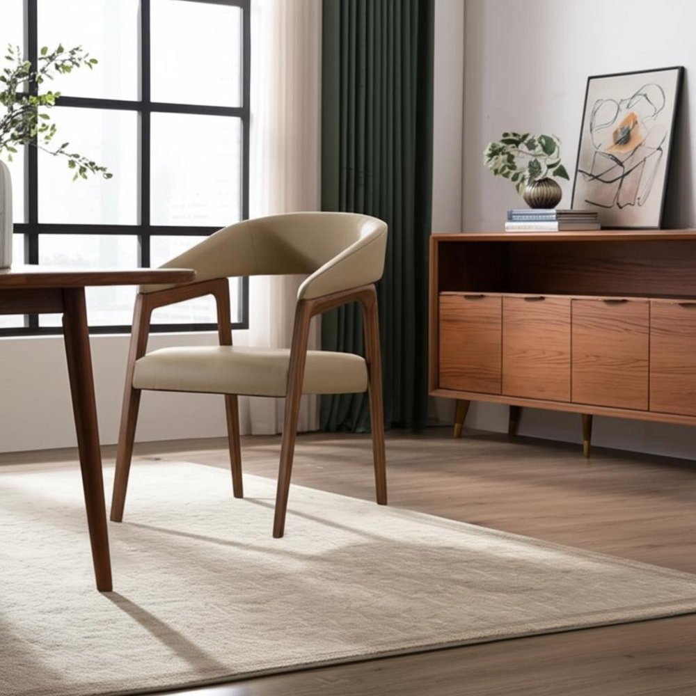 24" Taupe Faux Leather Curved Dining Chair