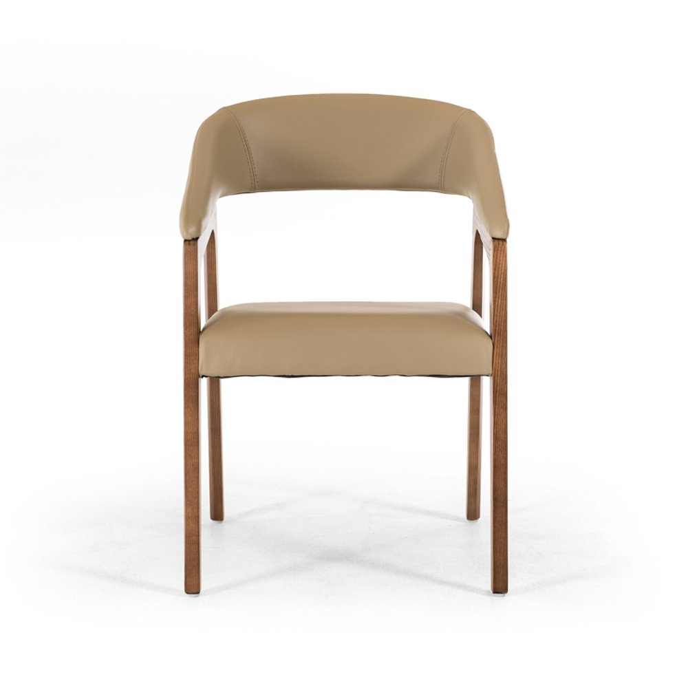 24" Taupe Faux Leather Curved Dining Chair