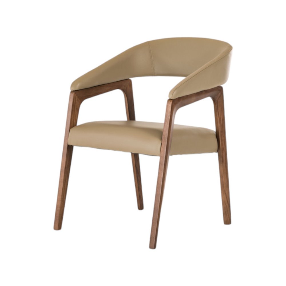 24" Taupe Faux Leather Curved Dining Chair