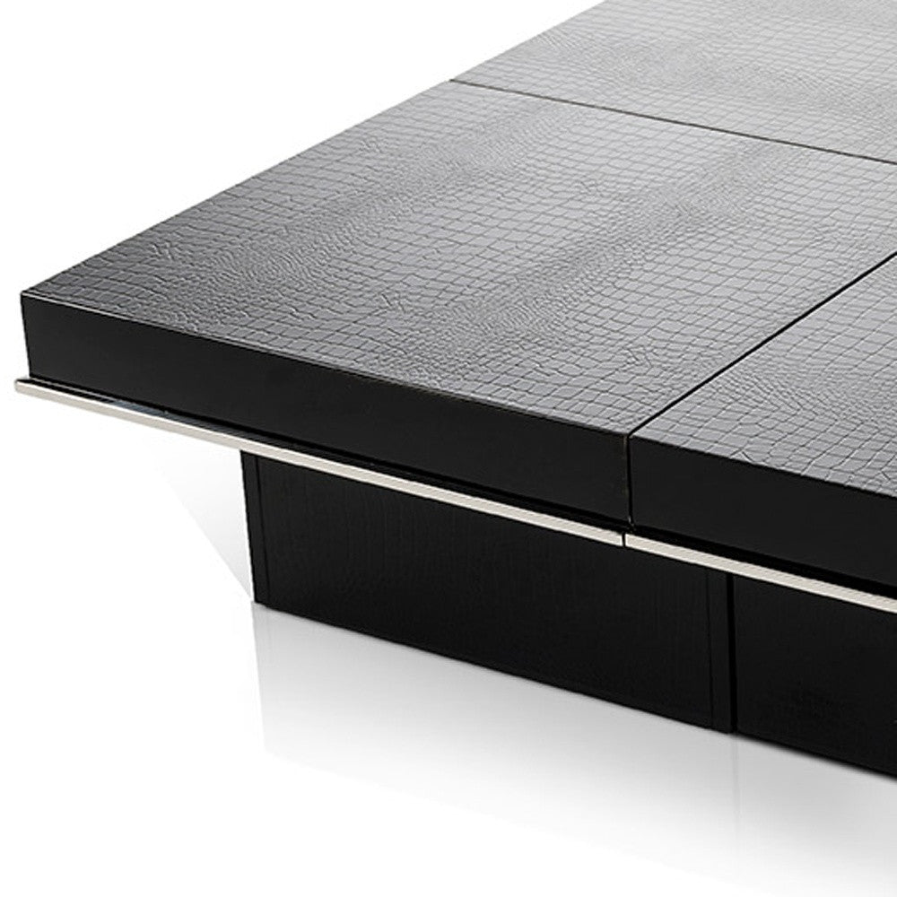 47" Black Faux Croc Lacquered Expandable Coffee Table