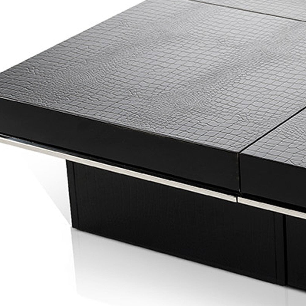 47" Black Faux Croc Lacquered Expandable Coffee Table