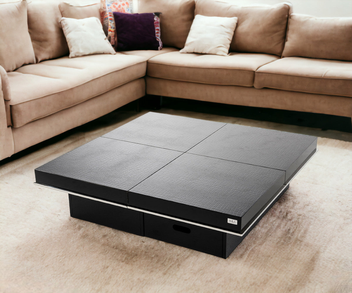 47" Black Faux Croc Lacquered Expandable Coffee Table