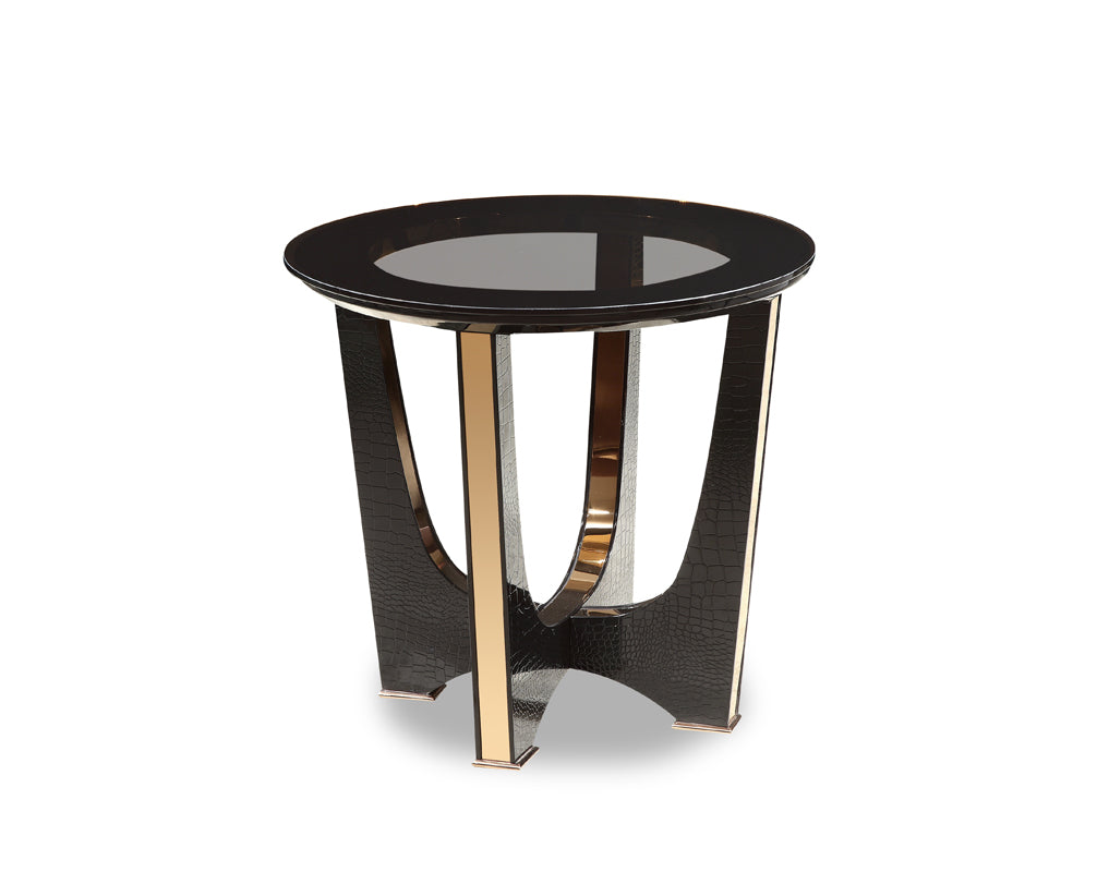 24" Black and Gold Faux Crocodile End Table