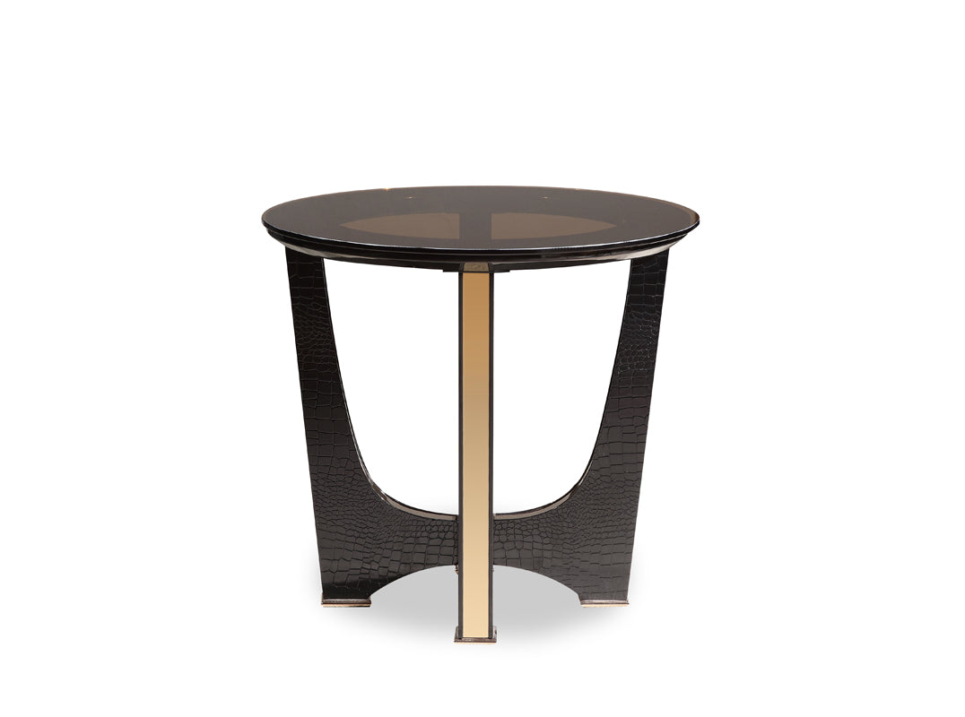 24" Black and Gold Faux Crocodile End Table