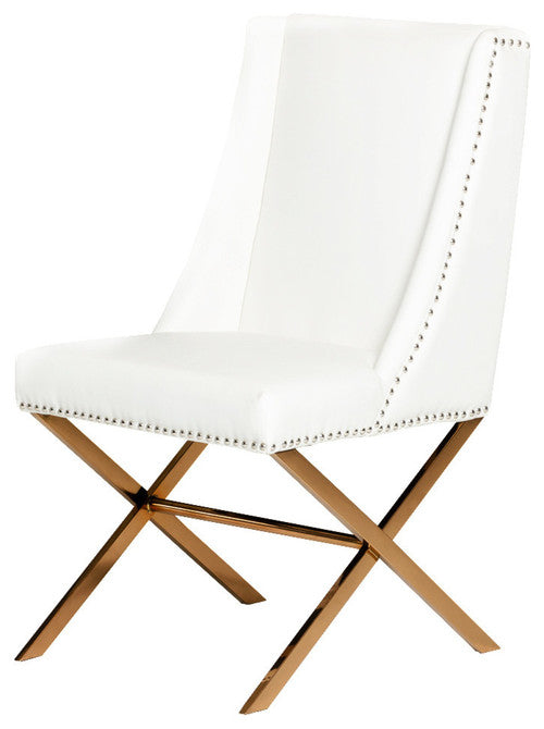 21" White and Gold Faux Leather Dining Chair