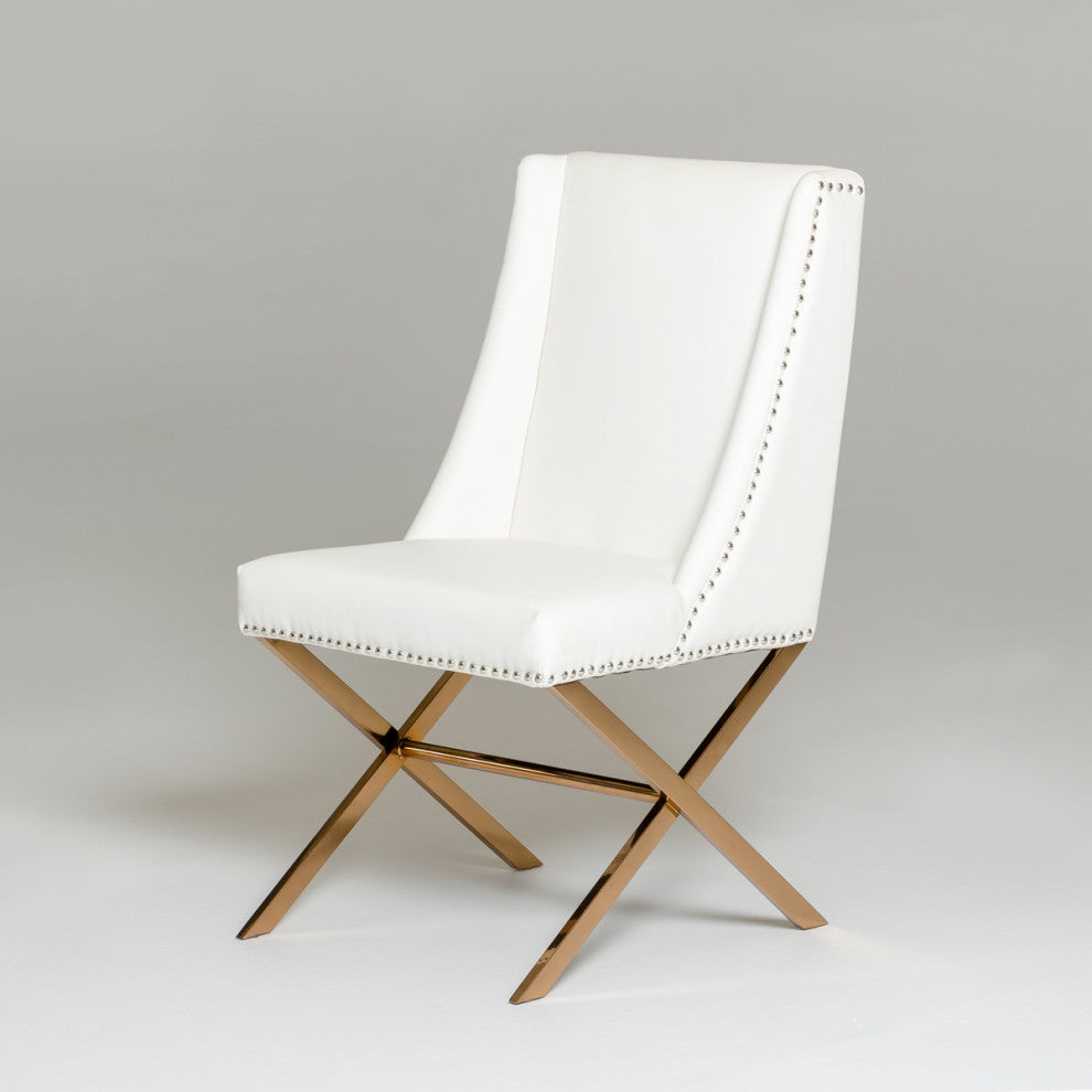 21" White and Gold Faux Leather Dining Chair