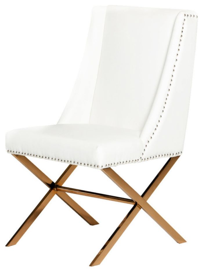 21" White and Gold Faux Leather Dining Chair