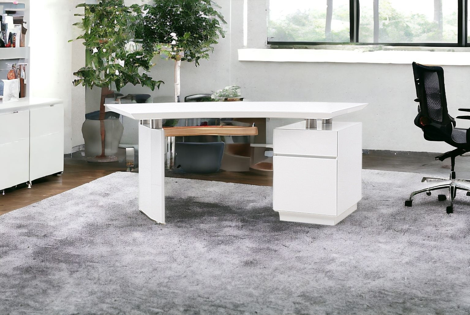 59" White Steel Executive Desk