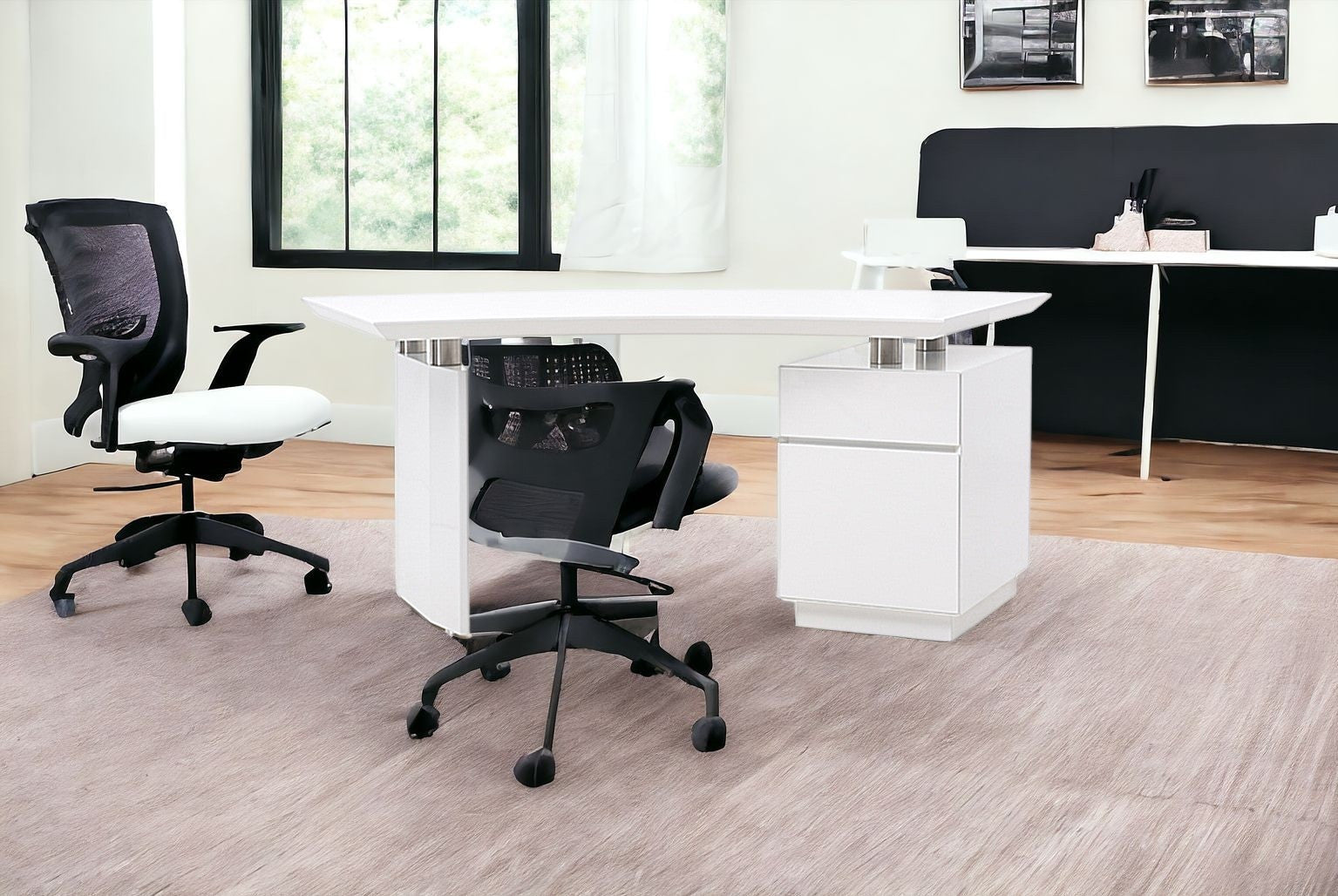 59" White Steel Executive Desk