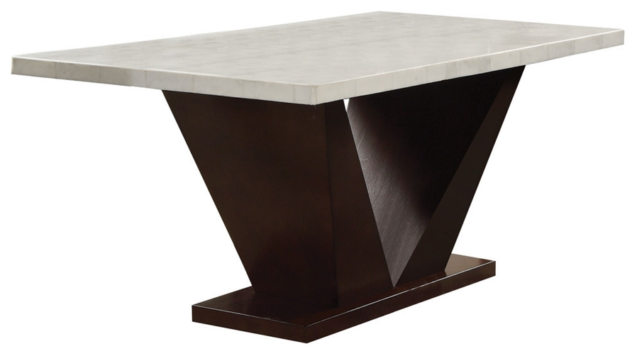 64" White Marble And Walnut Dining Table