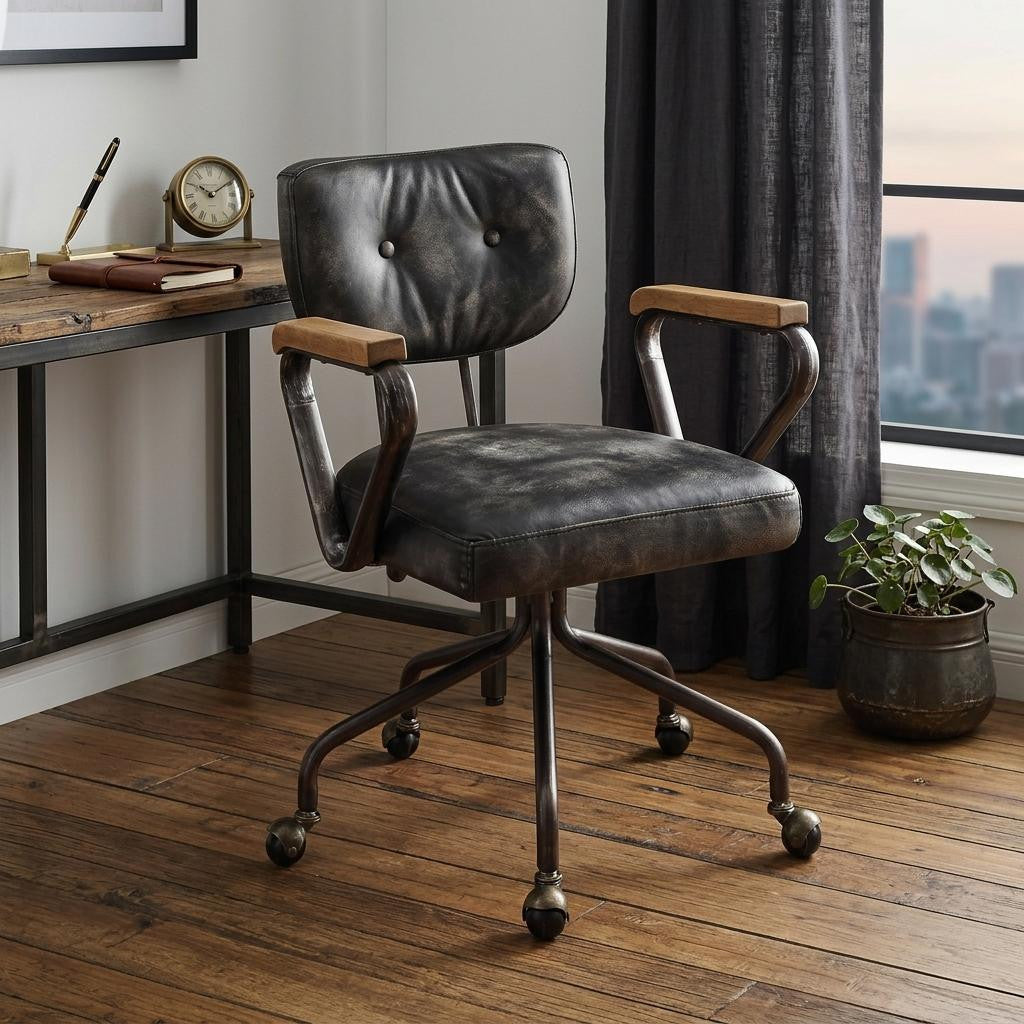 24" Leather Low Back Office Chair