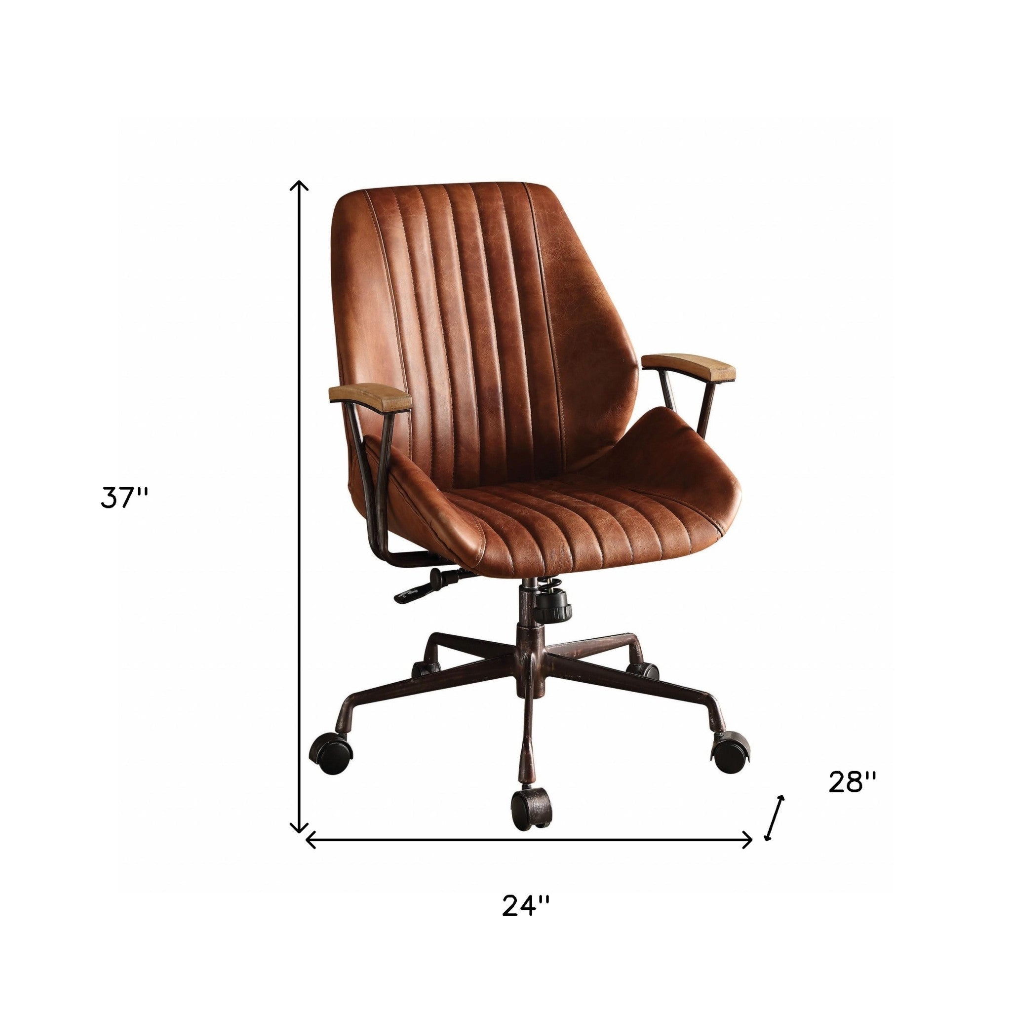 24" Brown Leather Channel Office Chair