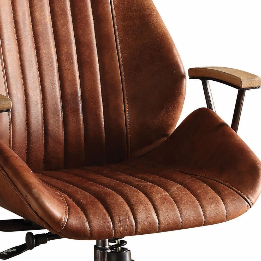 24" Brown Leather Channel Office Chair