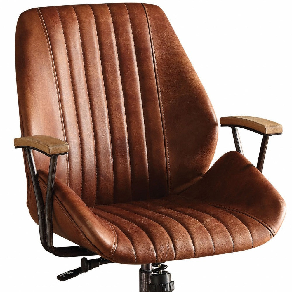 24" Brown Leather Channel Office Chair