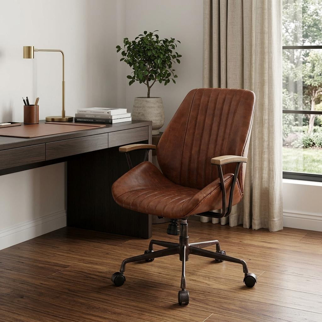 24" Brown Leather Channel Office Chair