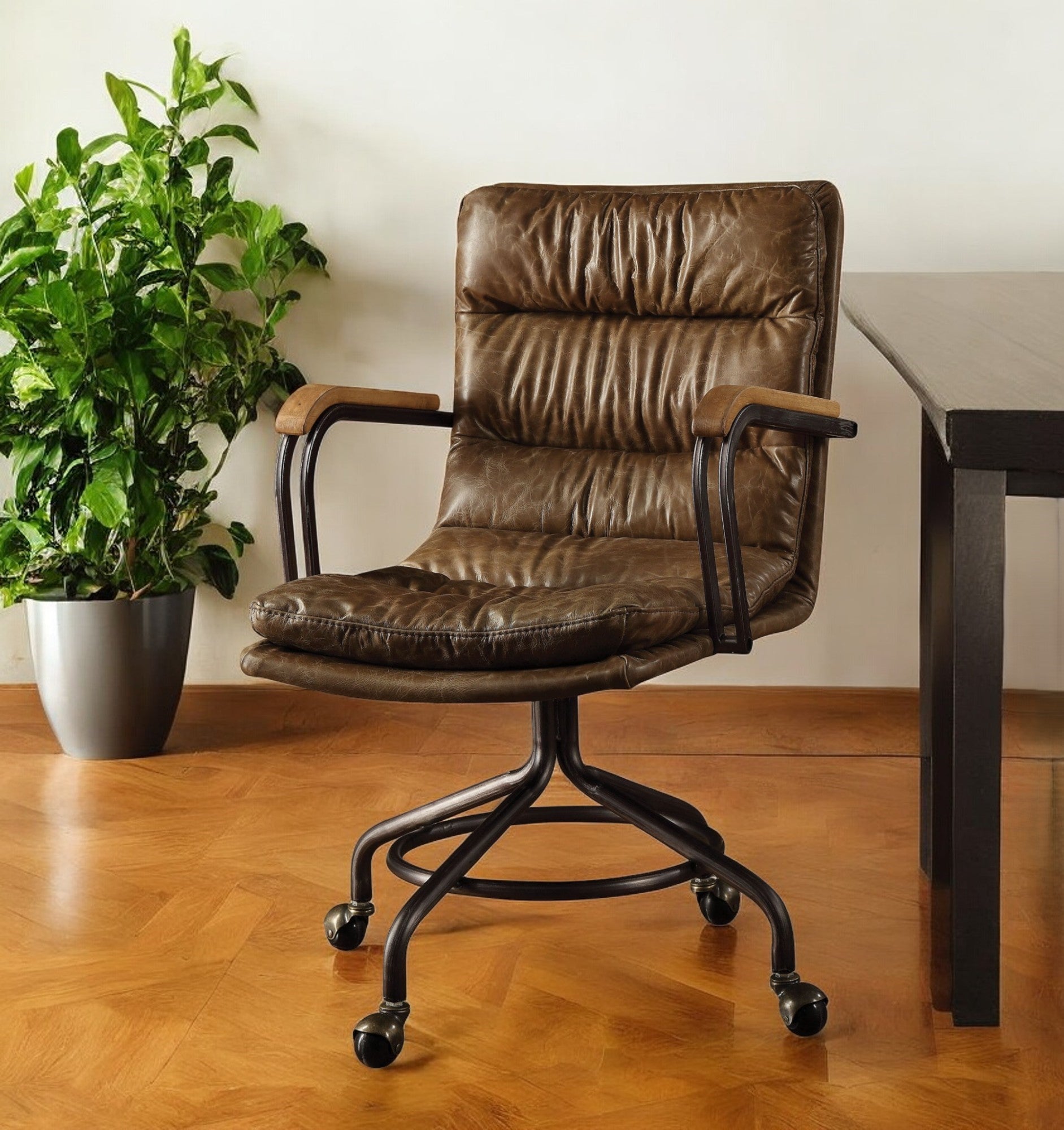 26" Genuine Leather Swivel Office Chair