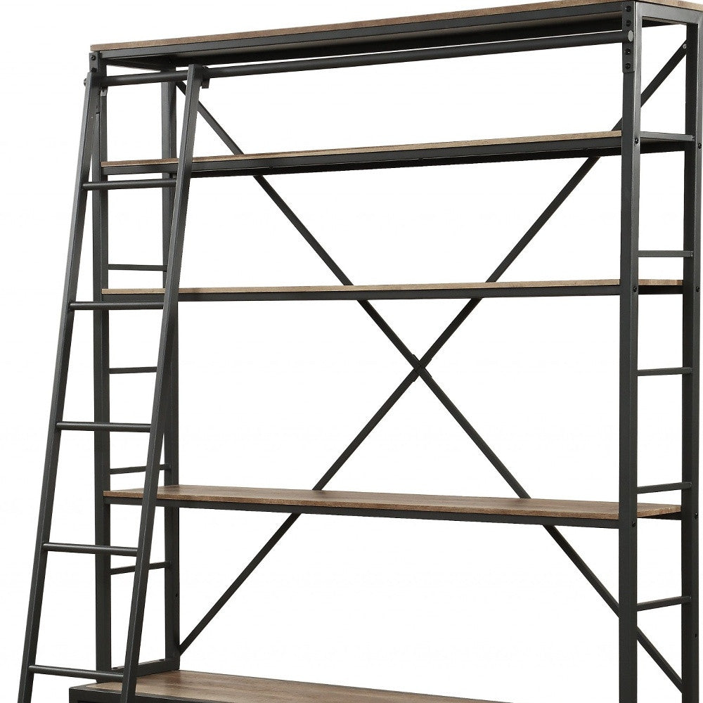 64" Dark Gray Metal Bookcase with Ladder