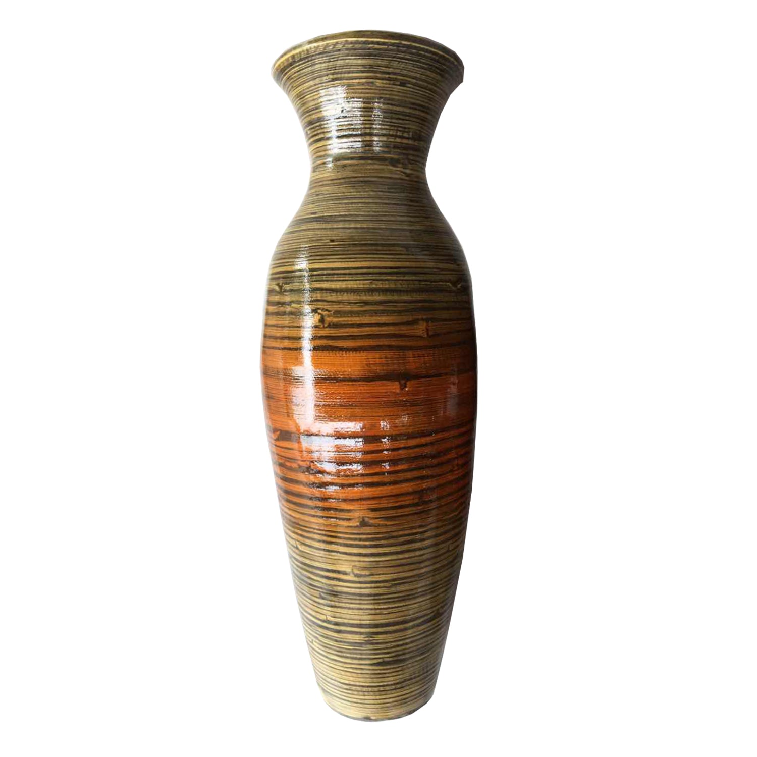 30" Brown Striped Bamboo Lacquered Spun Floor Vase