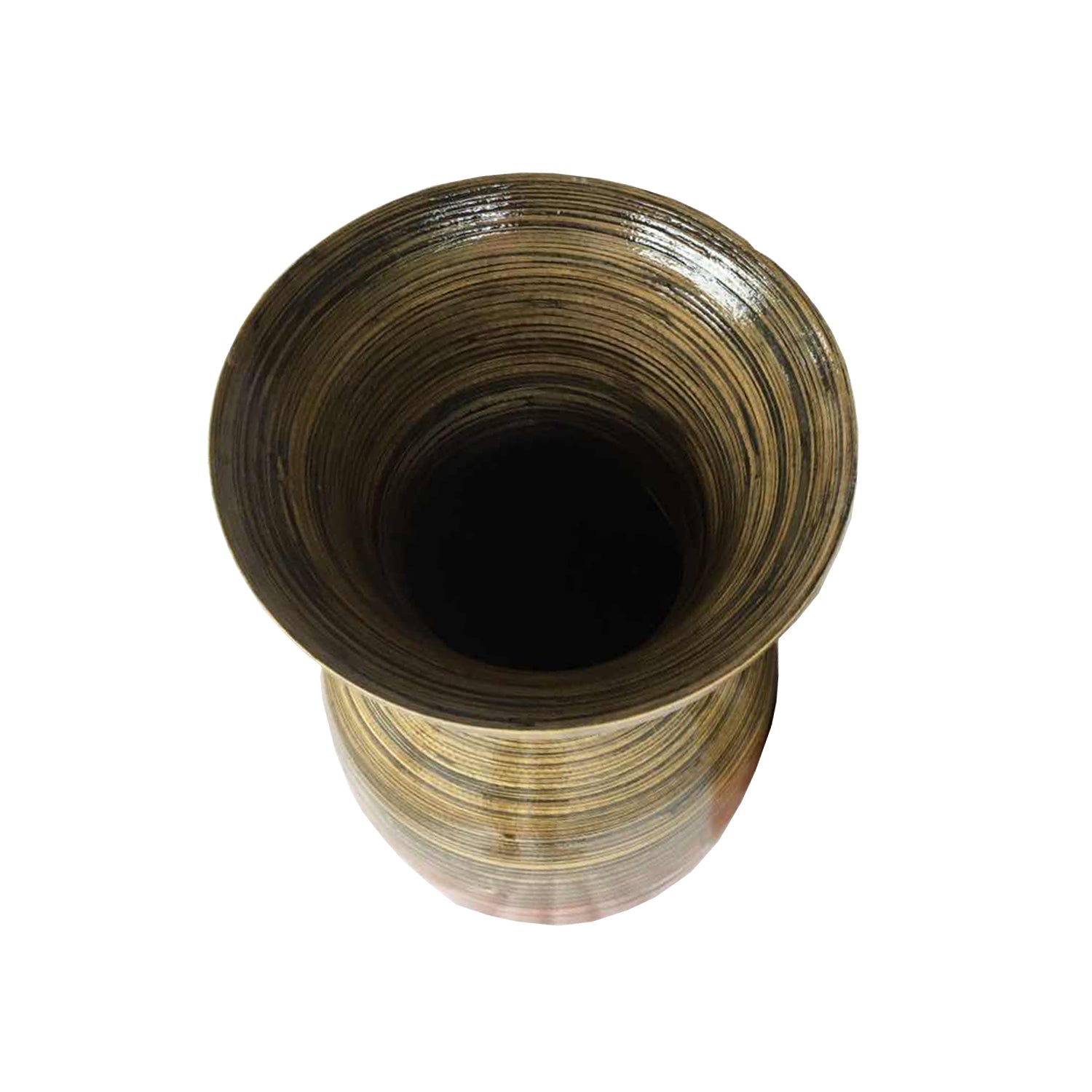 30" Brown Striped Bamboo Lacquered Spun Floor Vase