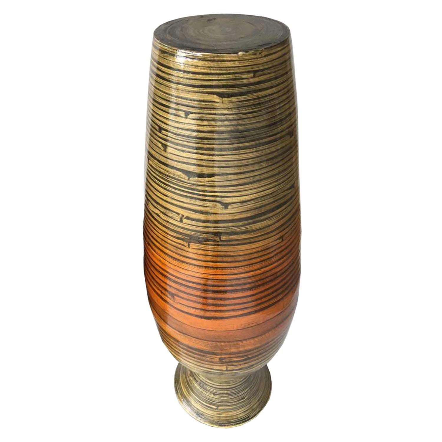 30" Brown Striped Bamboo Lacquered Spun Floor Vase