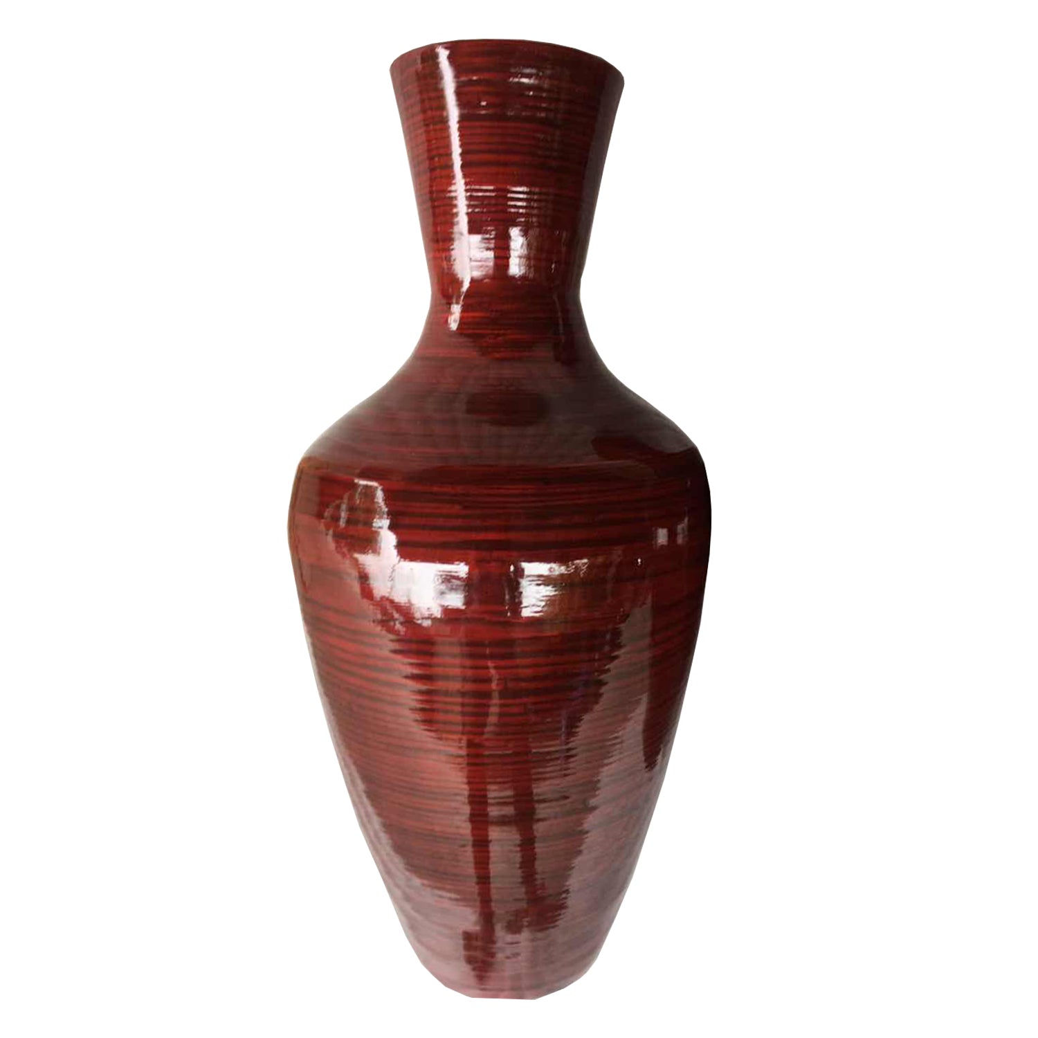 30" Red Lacquered Spun Bamboo Floor Vase