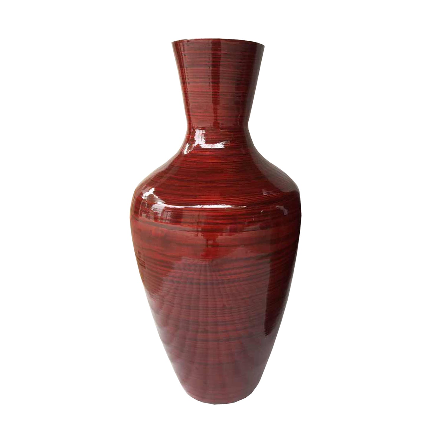 30" Brown Striped Bamboo Lacquered Spun Floor Vase